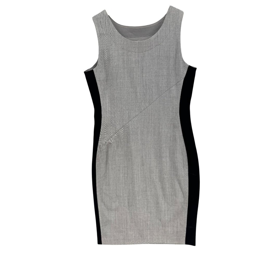 Diane Von Furstenberg Leigh Woven Sheath Dress Grey Black Sleeveless Size 6